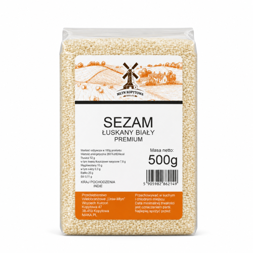 Przejdź do produktu Sezam łuskany biały 500g