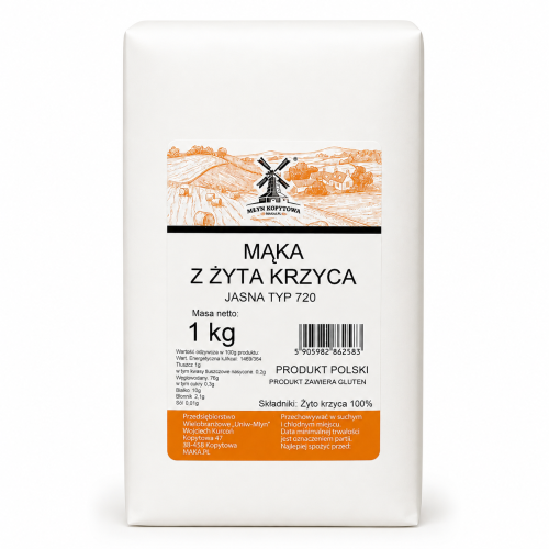 Przejdź do produktu Mąka z żyta krzyca jasna typ 720 1 kg