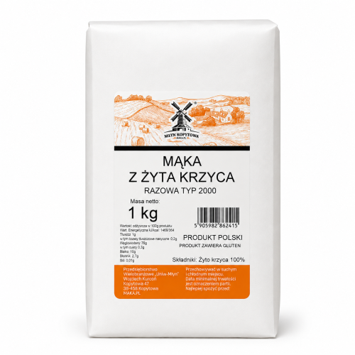 Przejdź do produktu Mąka z żyta krzyca razowa typ 2000 1kg