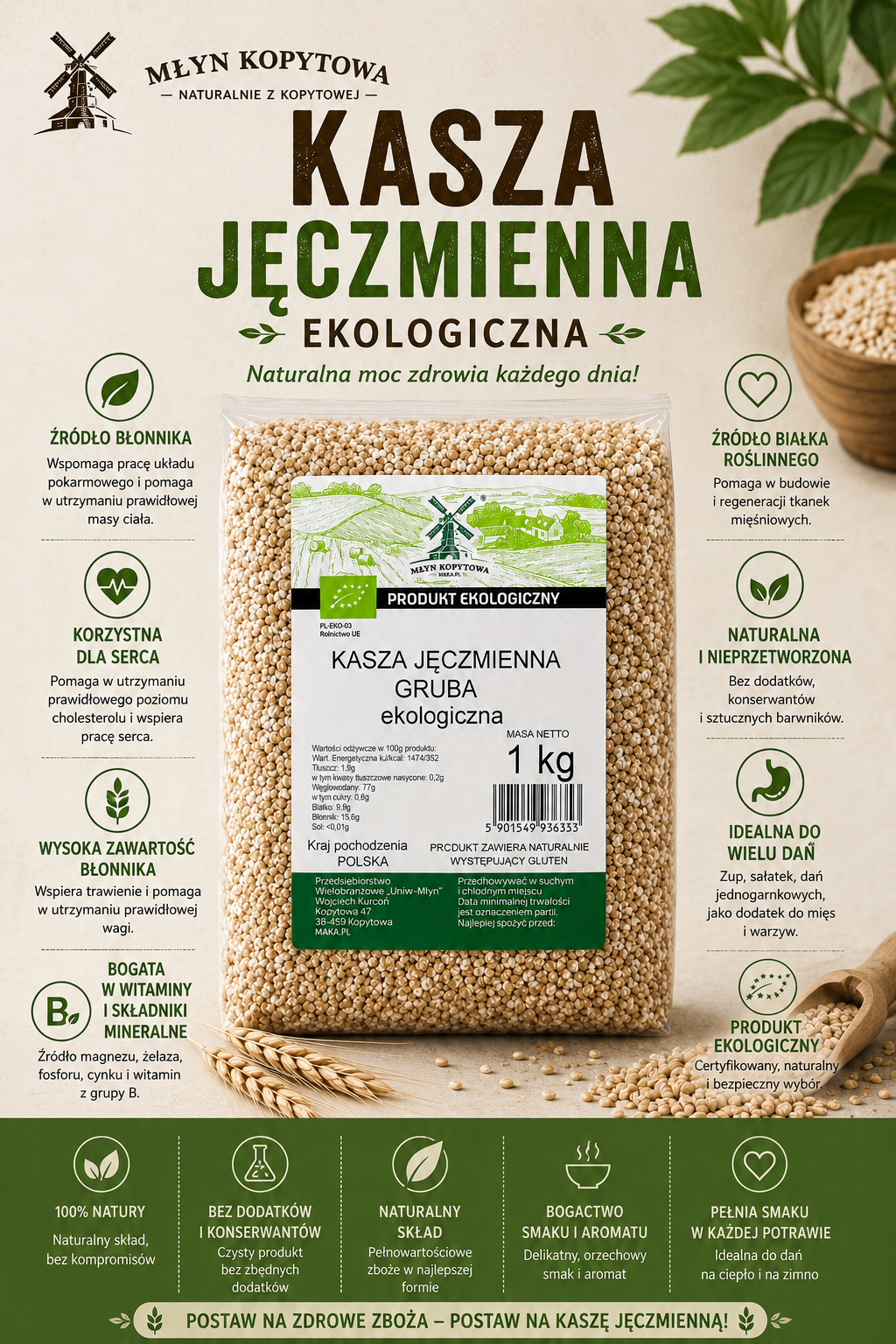 kasza jeczmienna łamana bio ekologiczna