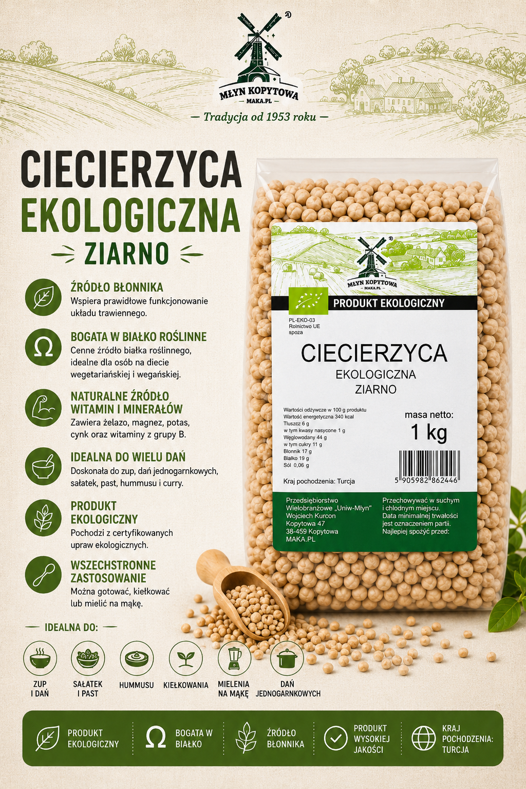 ciecierzyca ziarno ekologiczna
