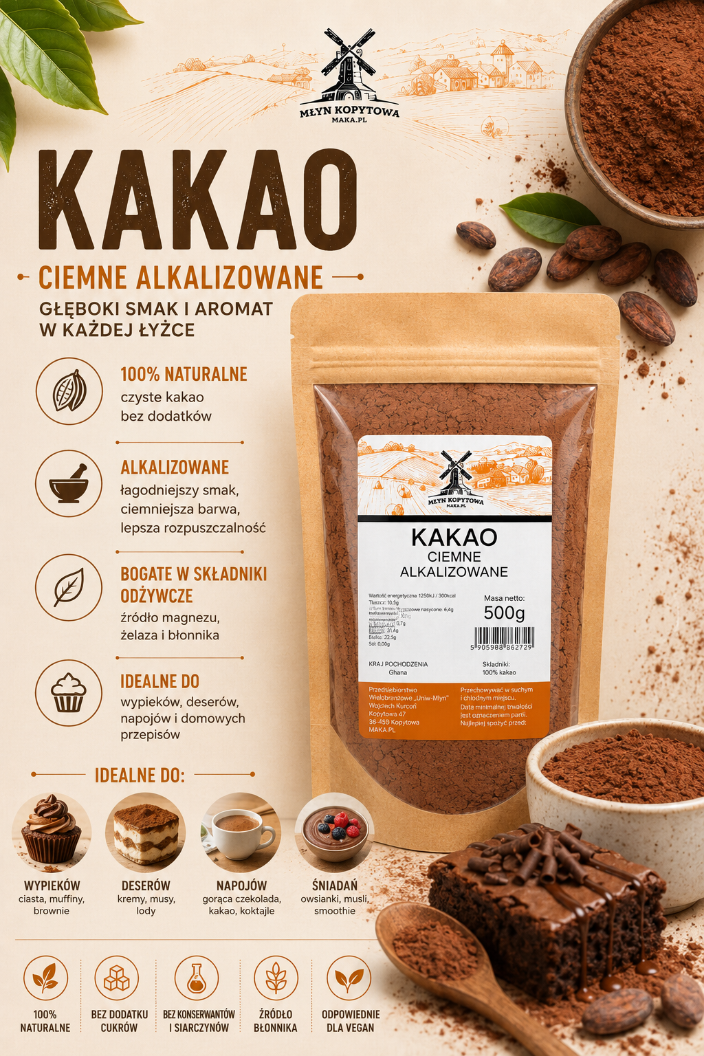 kakao ciemne naturalne